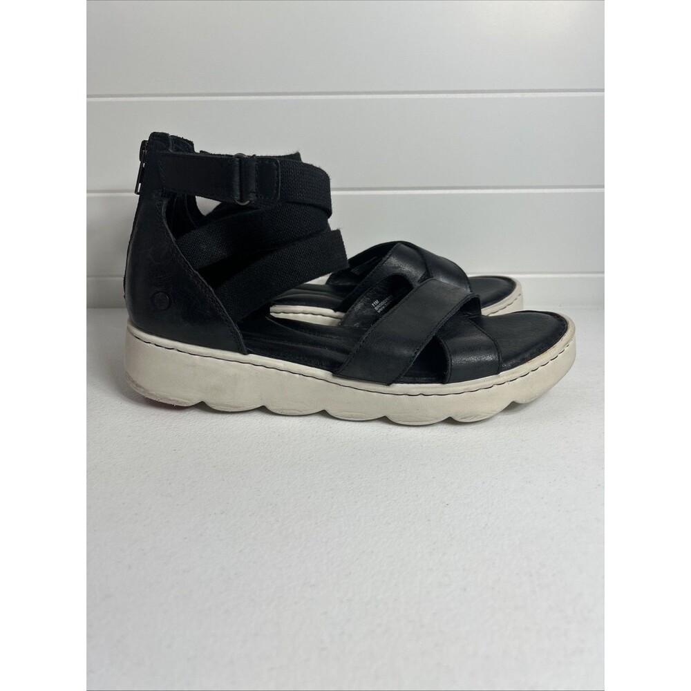 Born Women Sandals Size 11 M Black Leather Strappy Gladiator Back Zip Shoes